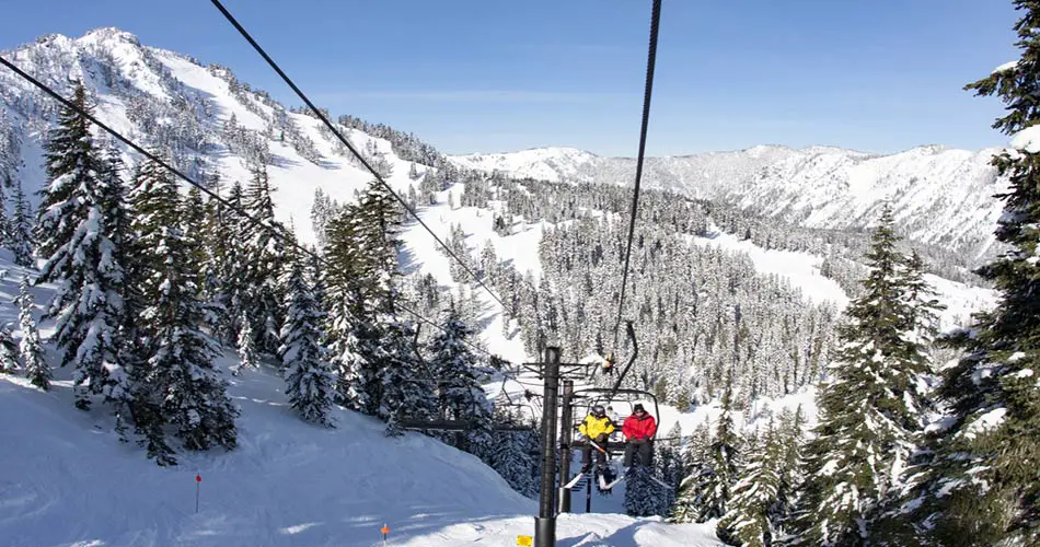 Riding the chairlift at Stevens Pass Resort.