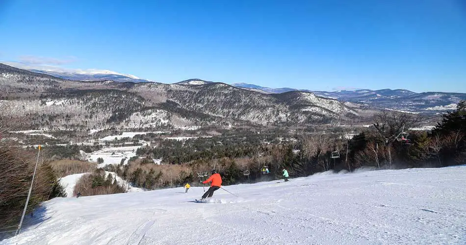 Bluebird skiing day at Attitash Mountain Resort.