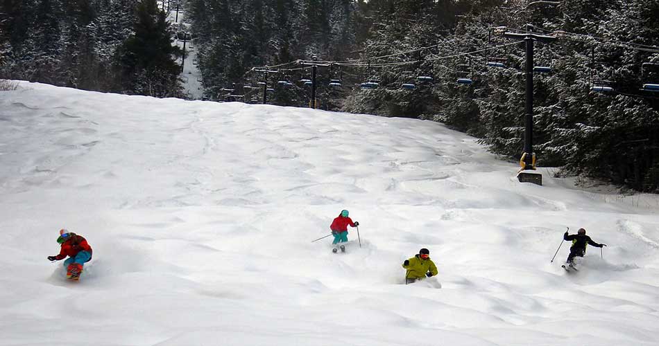 Riding fresh snow at Attitash Mountain Resort in New Hampshire.