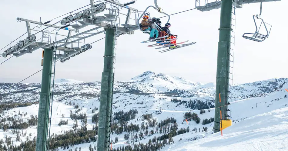 Skiers on the lifts at Kirkwood Ski Resort.