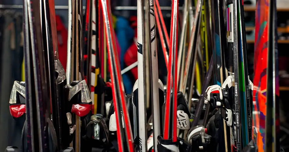 Skis at ski shop.