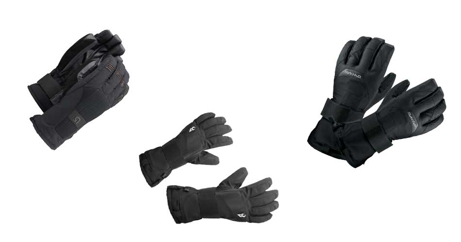 3 pairs of snowboard gloves with wrist guards.