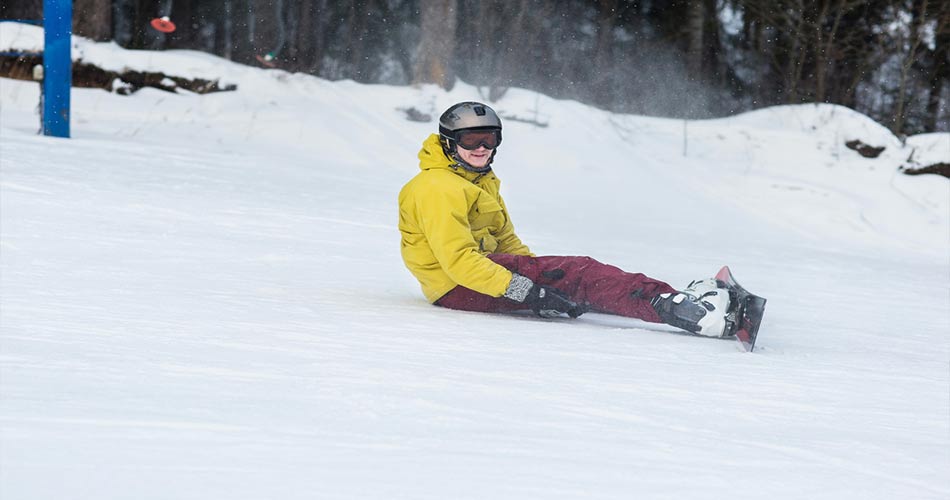 Snowboarder on the trails at Berkshire East Mountain Resort in Massachusettes.