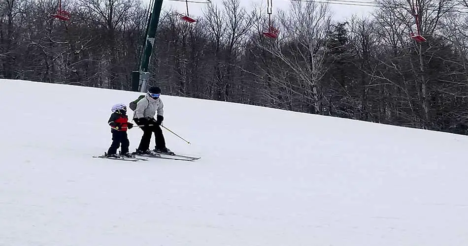 Skiing off harness. 