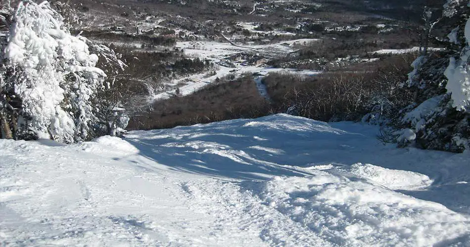 View of lodge from trails at Sugarbush ski resort.