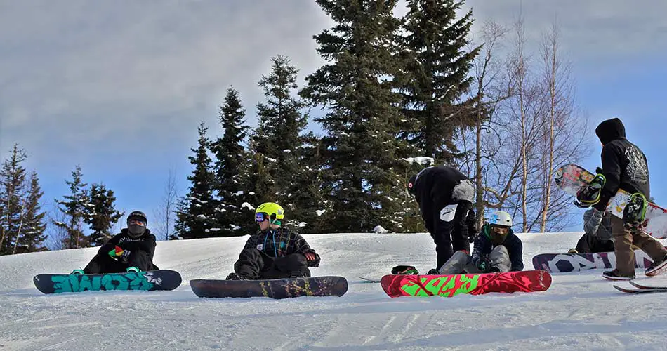 Snowboard lessons at Hilltop Ski Area in Alaska.