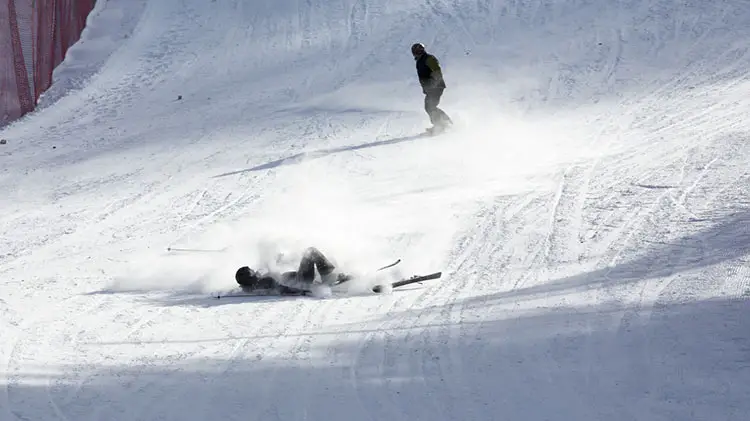 Falling on red ski slope in Europe