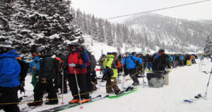 Very long ski lift line