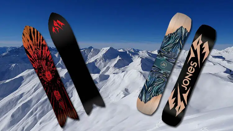 jones snowboards on a mountain