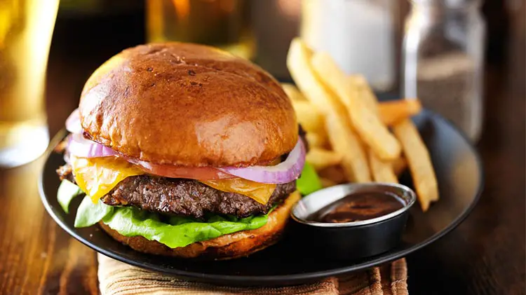 grilled burger fries and beer