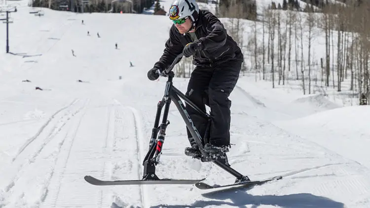 ski biker going downhill at ski resort