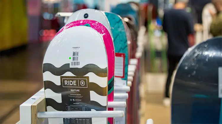 snowboard display in ski shop