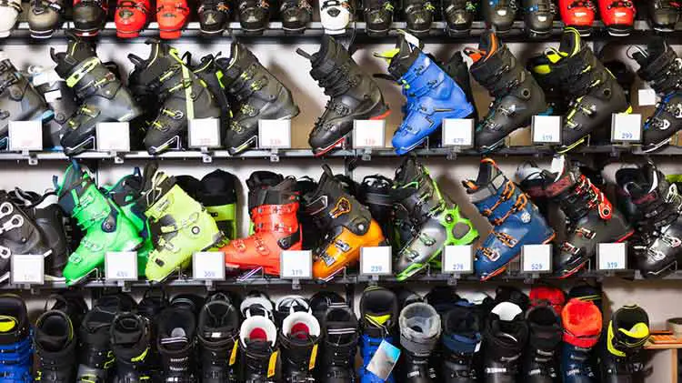 various ski boots display