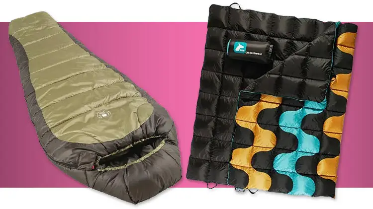 Coleman Mummy Sleeping Bag and Horizon Hound Down Camping Blanket for car camping