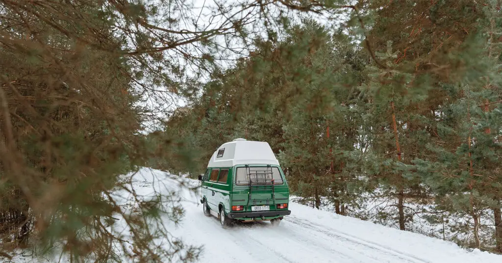 winter van life snowboarding